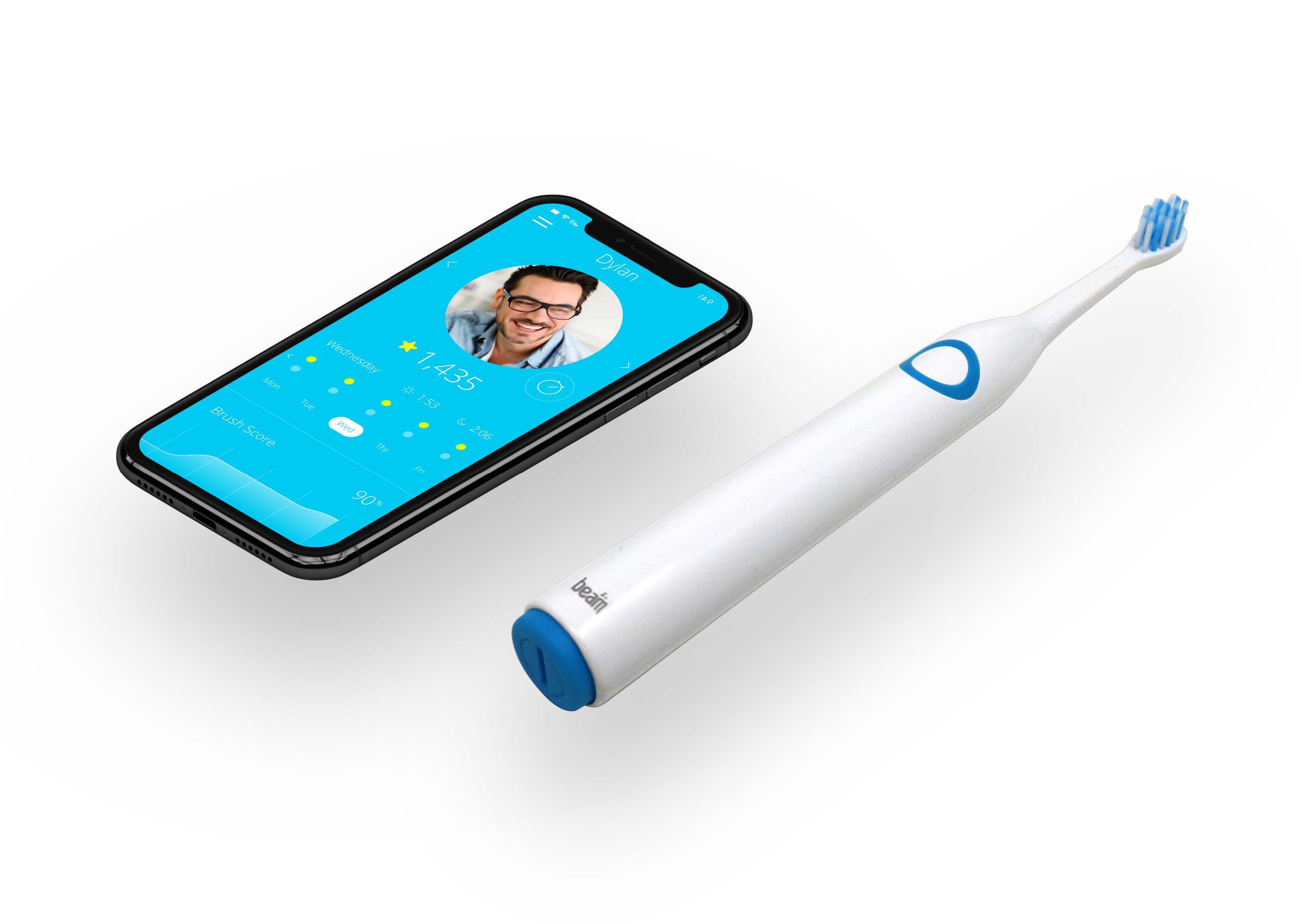 Beam toothbrush and mobile phone app